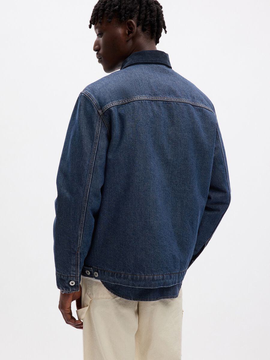 Short denim jacket with collar in corduroy_1