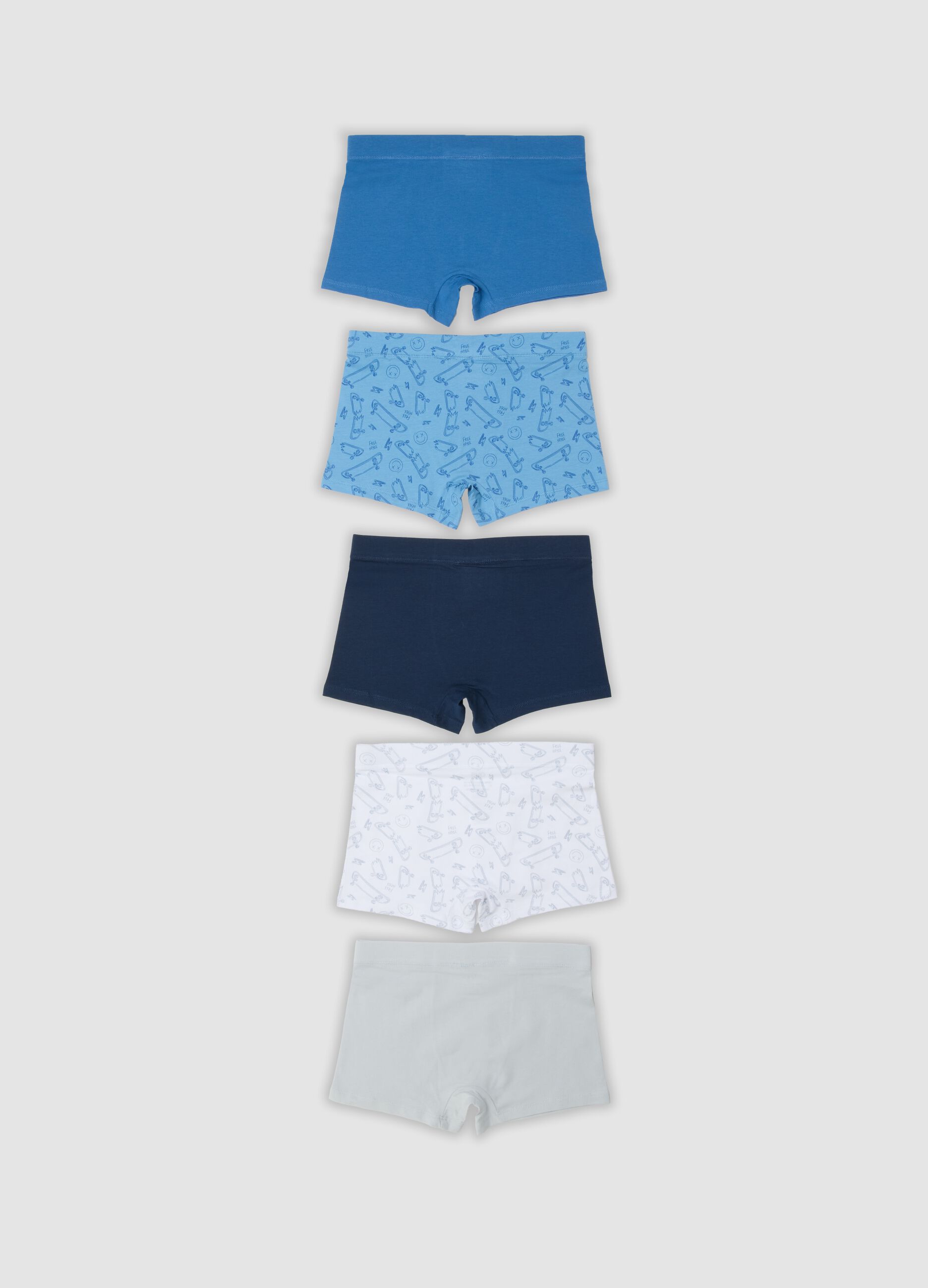 Pack of five multicolour midi boxer shorts in stretch organic cotton