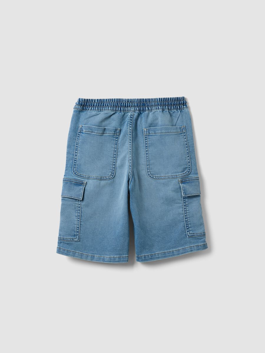 Shorts cargo azzurri in denim di cotone elasticizzato_4
