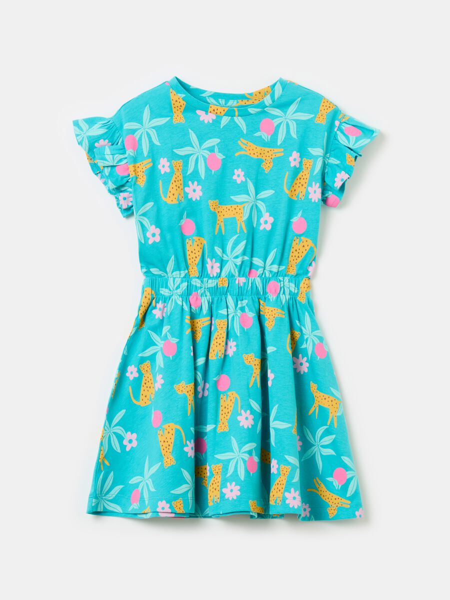 Cotton dress with frills and print_0