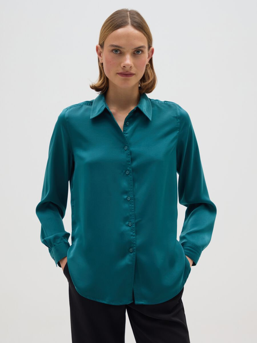 Regular Fit Green Satin Shirt_0