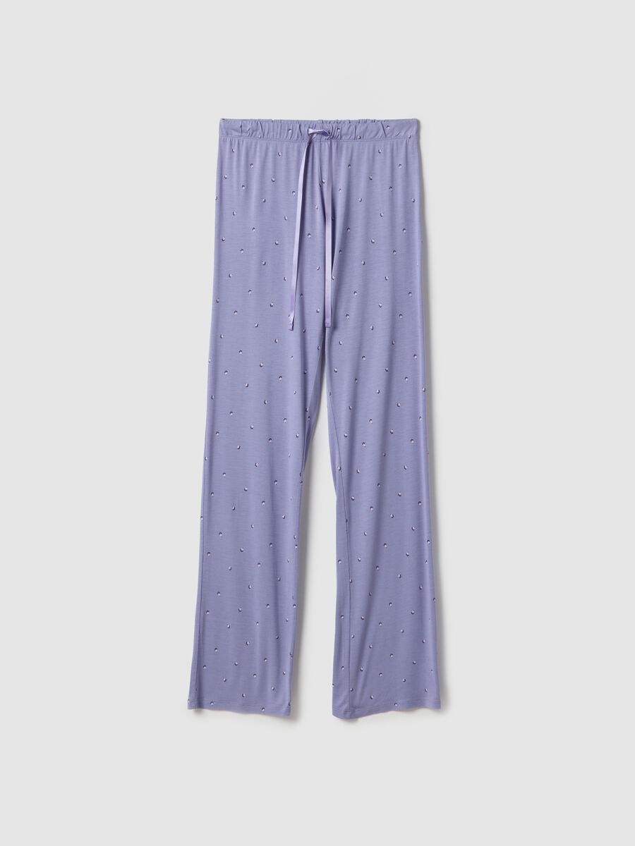 Purple regular fit pajama trousers with lace details and pattern_4