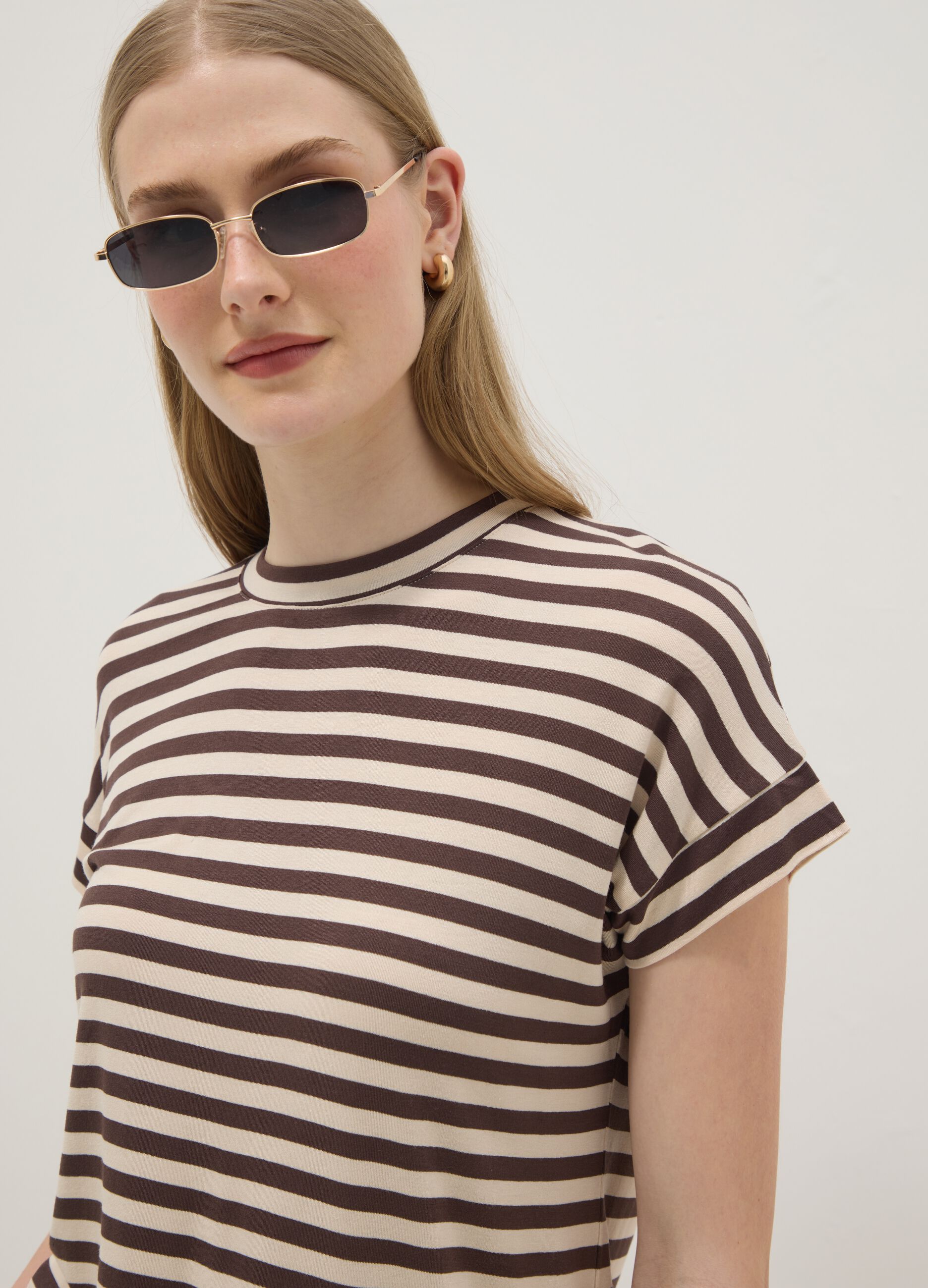 Regular-fit multicolour striped stretch viscose T-shirt