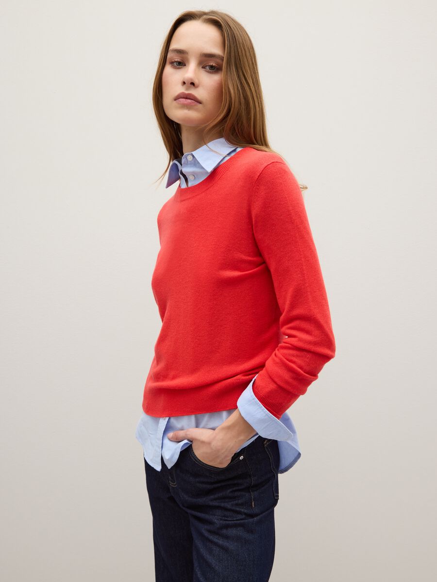 Maglione in pura lana rosso regular fit_1
