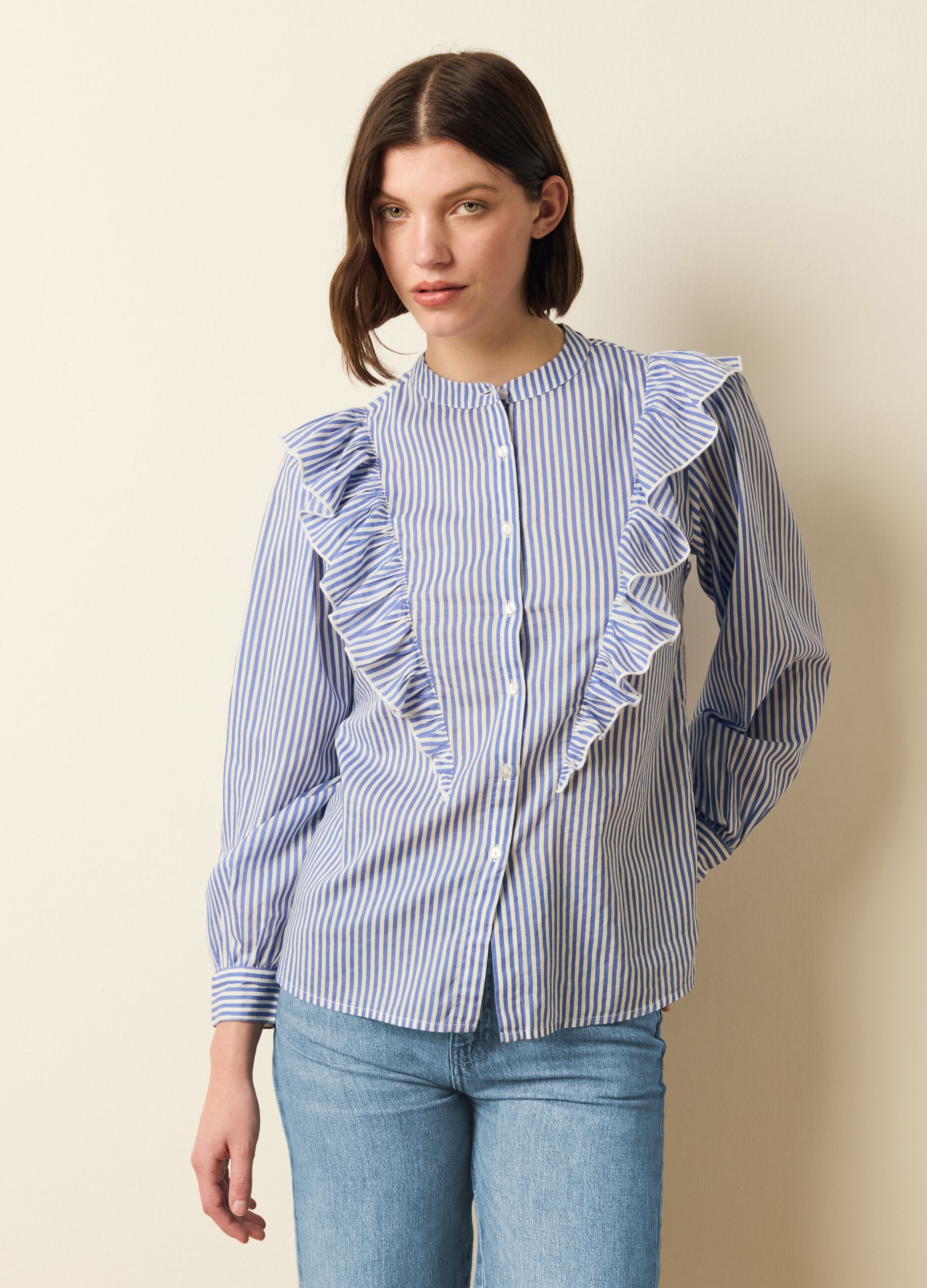 Camicia a righe con rouches