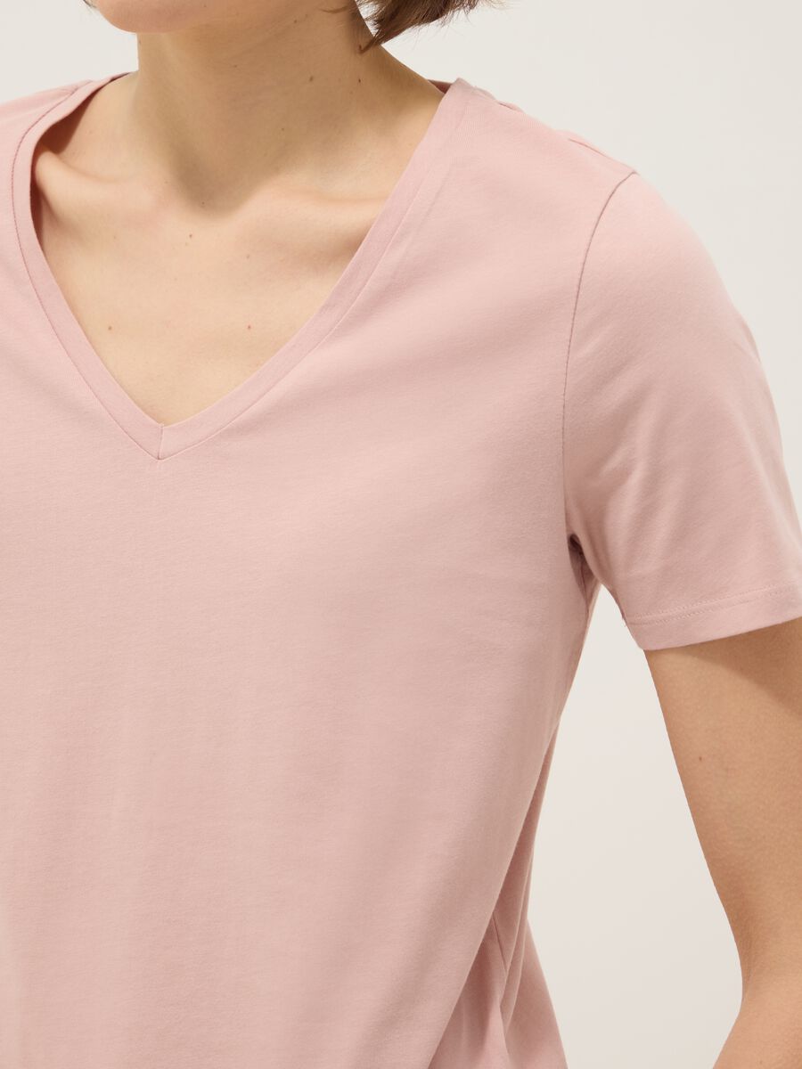 T-shirt in puro cotone rosa regular fit con scollo a V_3