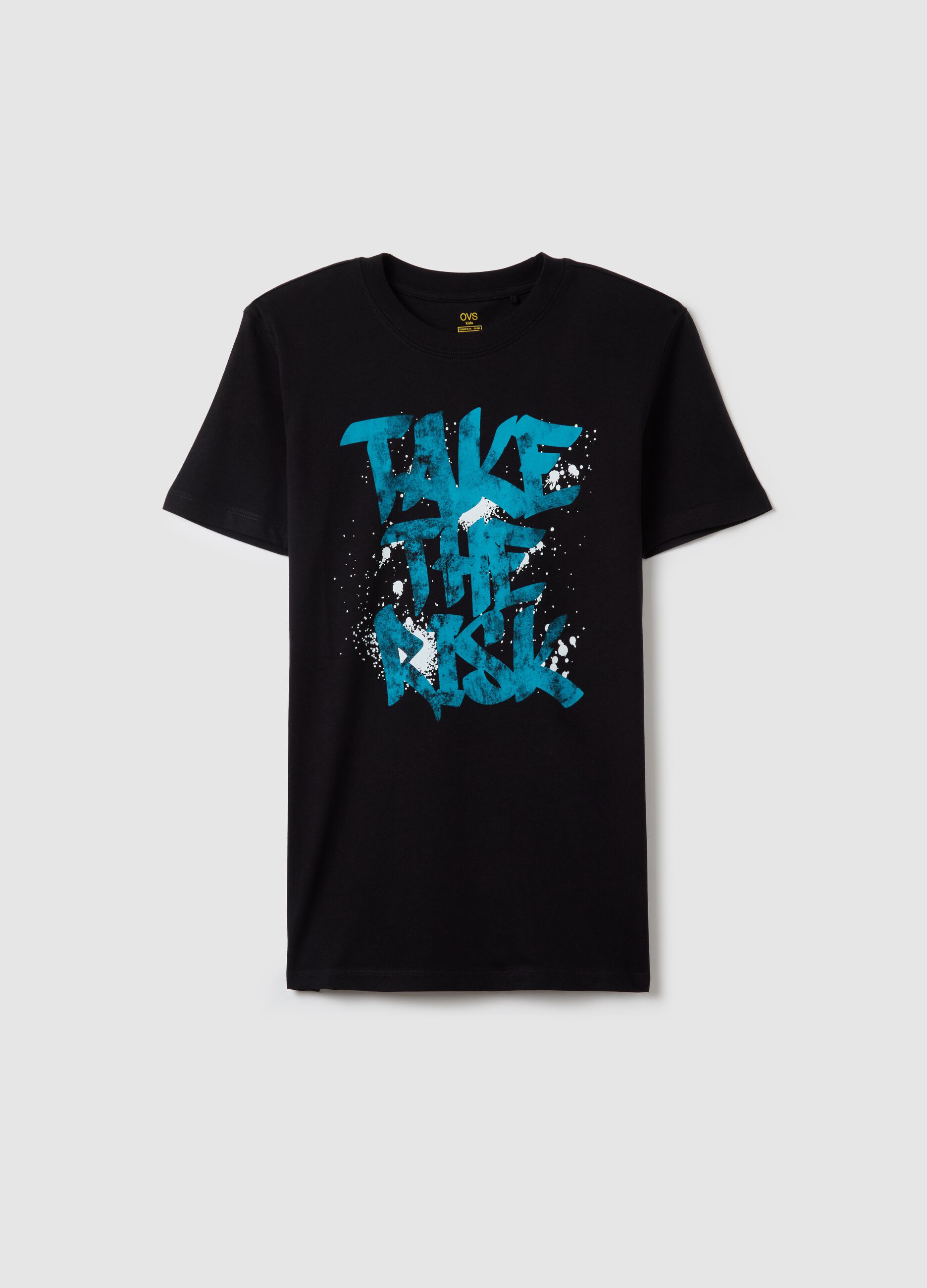Cotton T-shirt with "TAKE THE RISK" print