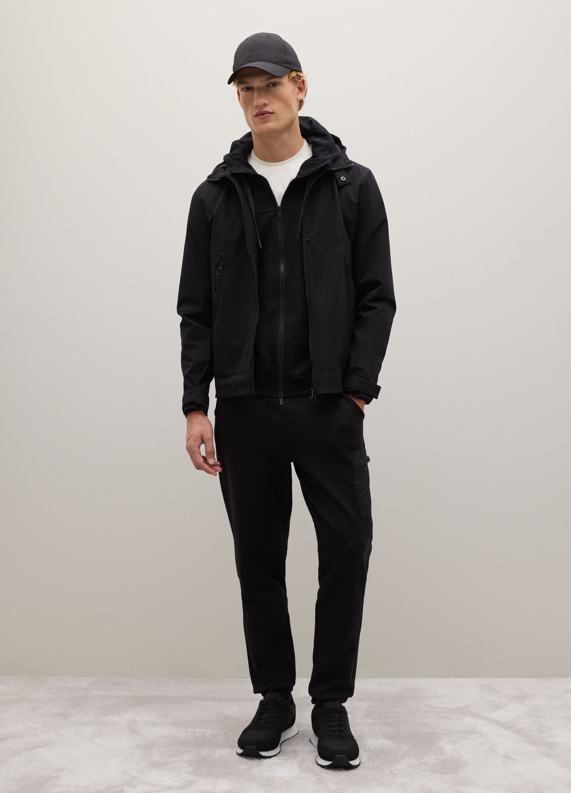 Black cotton blend trousers with regular fit