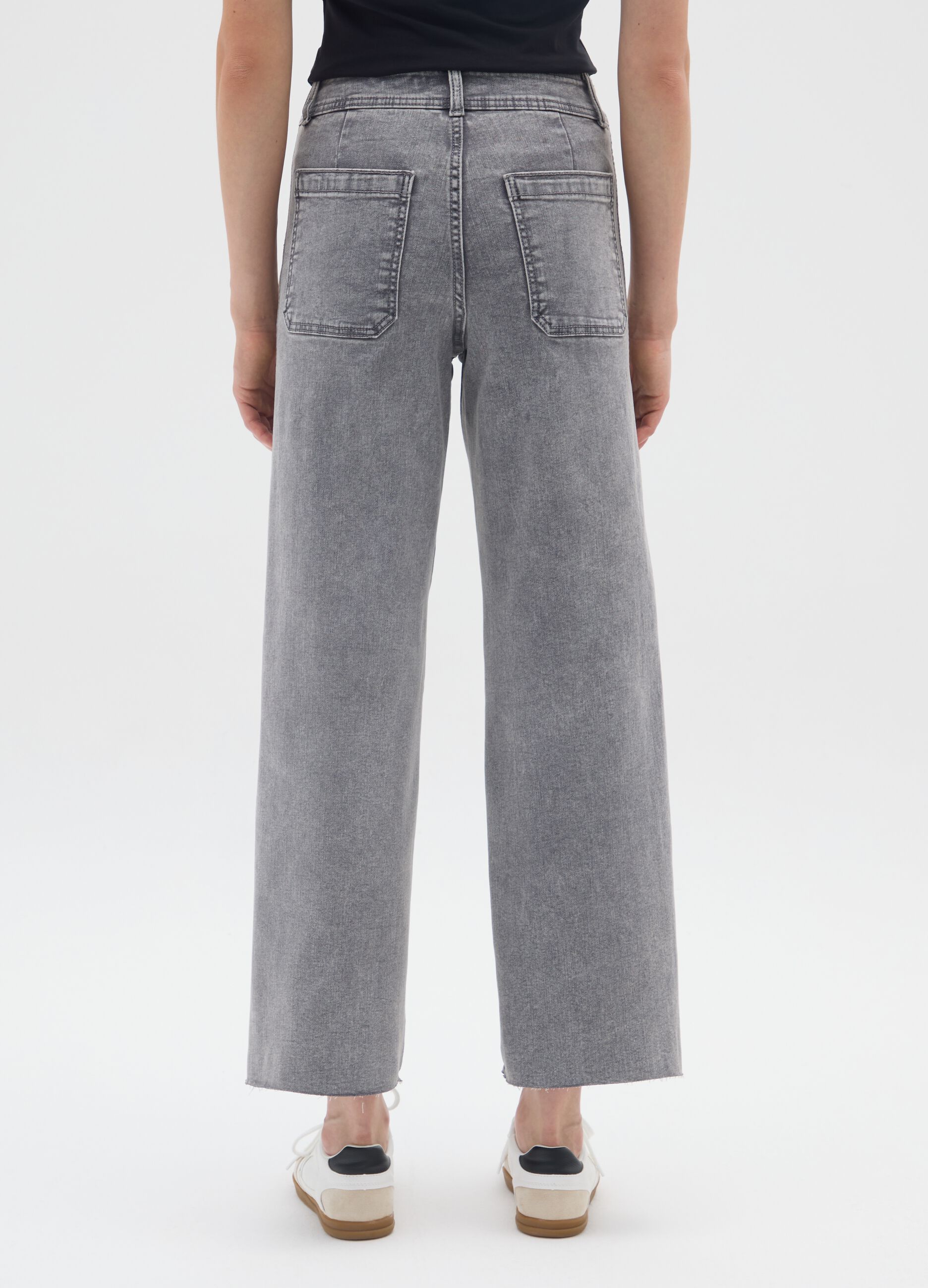 Grey wide leg cotton blend jeans