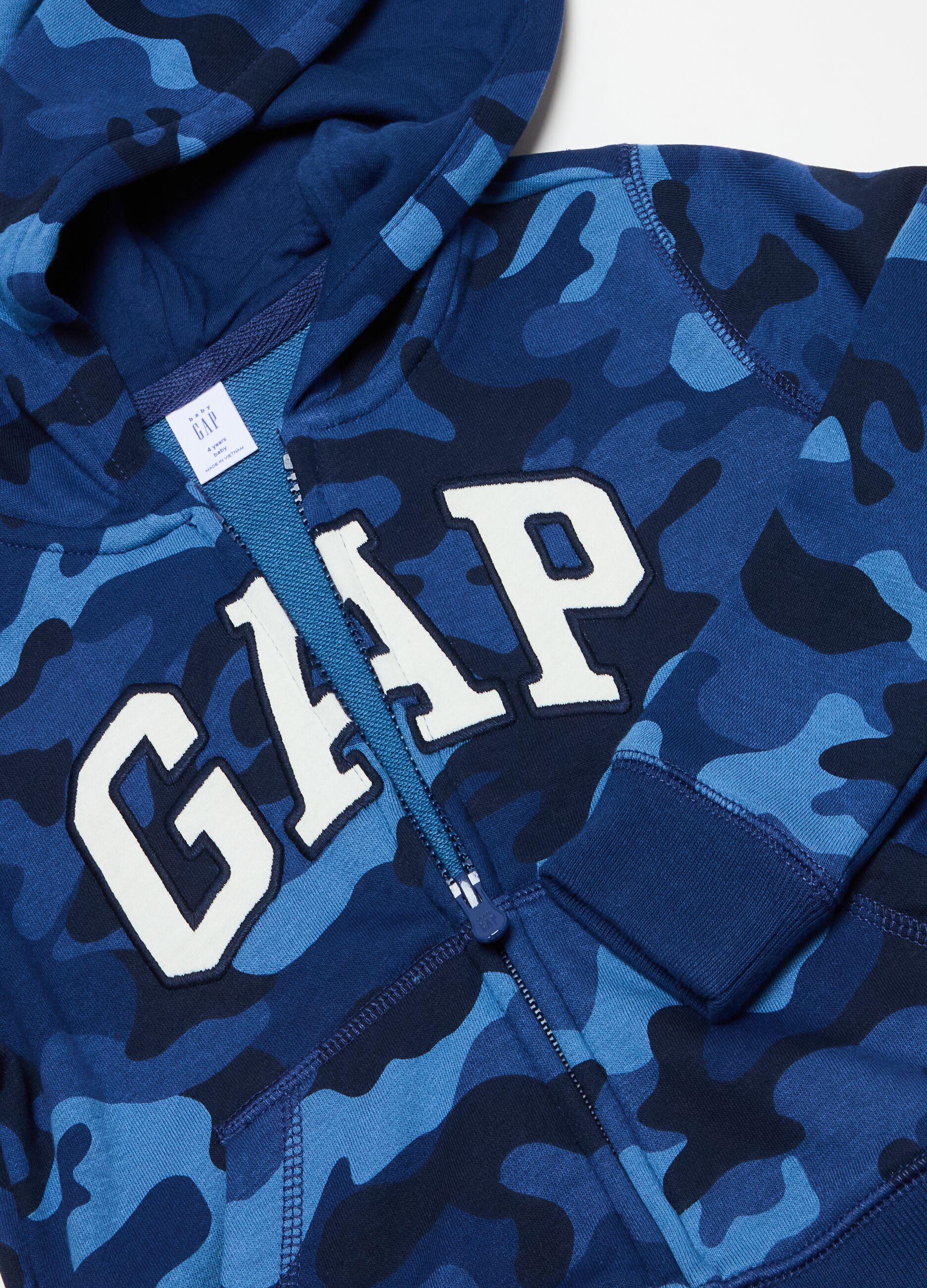 Full-zip camouflage sweatshirt with hood