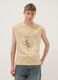 Tank top beige in puro cotone con stampa frontale_2