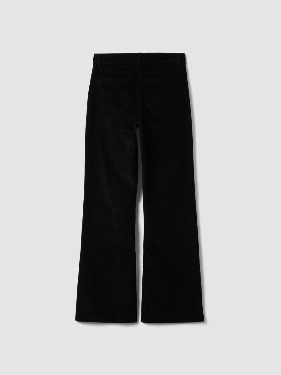 Black ribbed stretch-cotton flared trousers_6