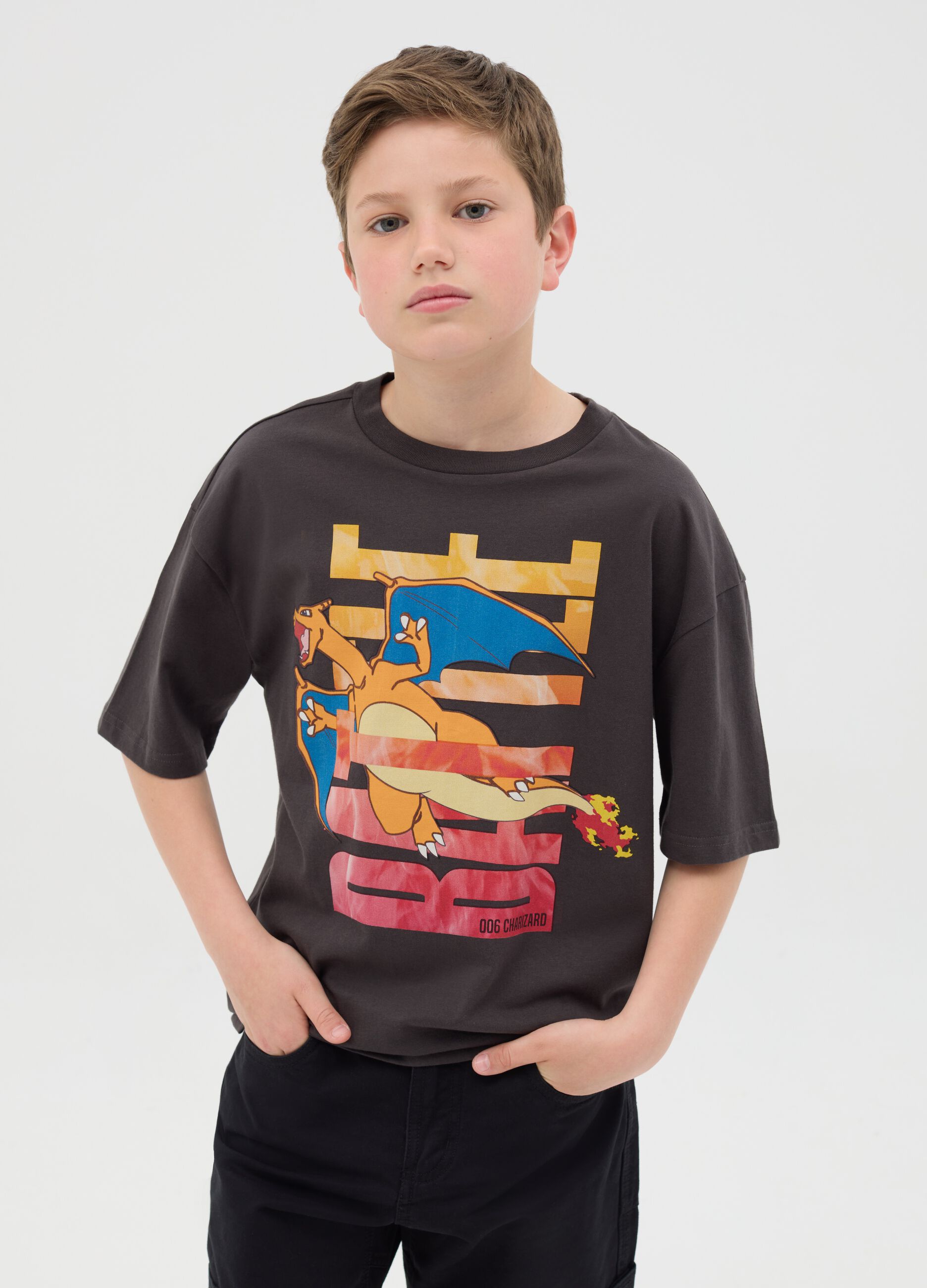 Cotton T-shirt with Pokémon Charizard print
