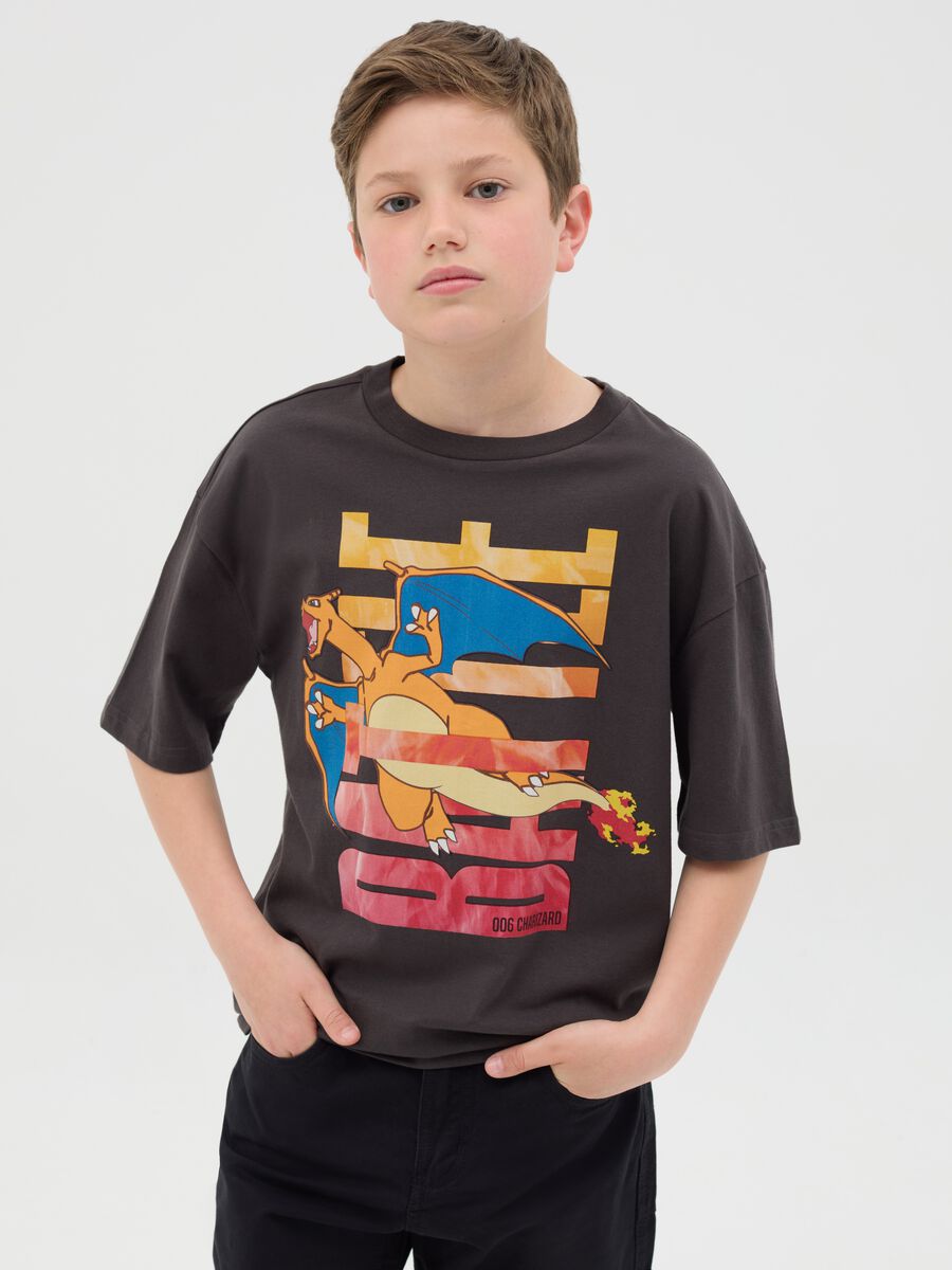 Cotton T-shirt with Pokémon Charizard print_0
