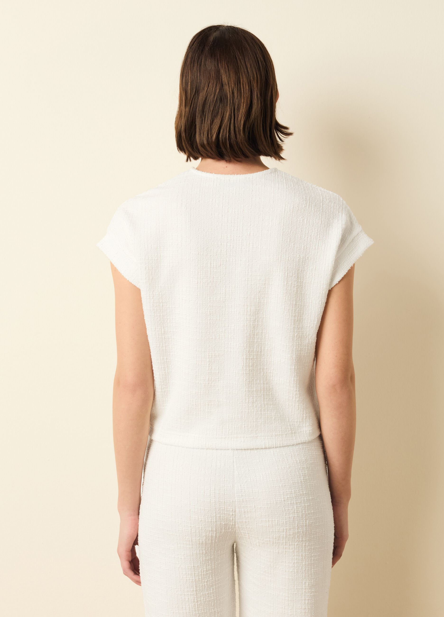 Woven T-shirt with kimono sleeves