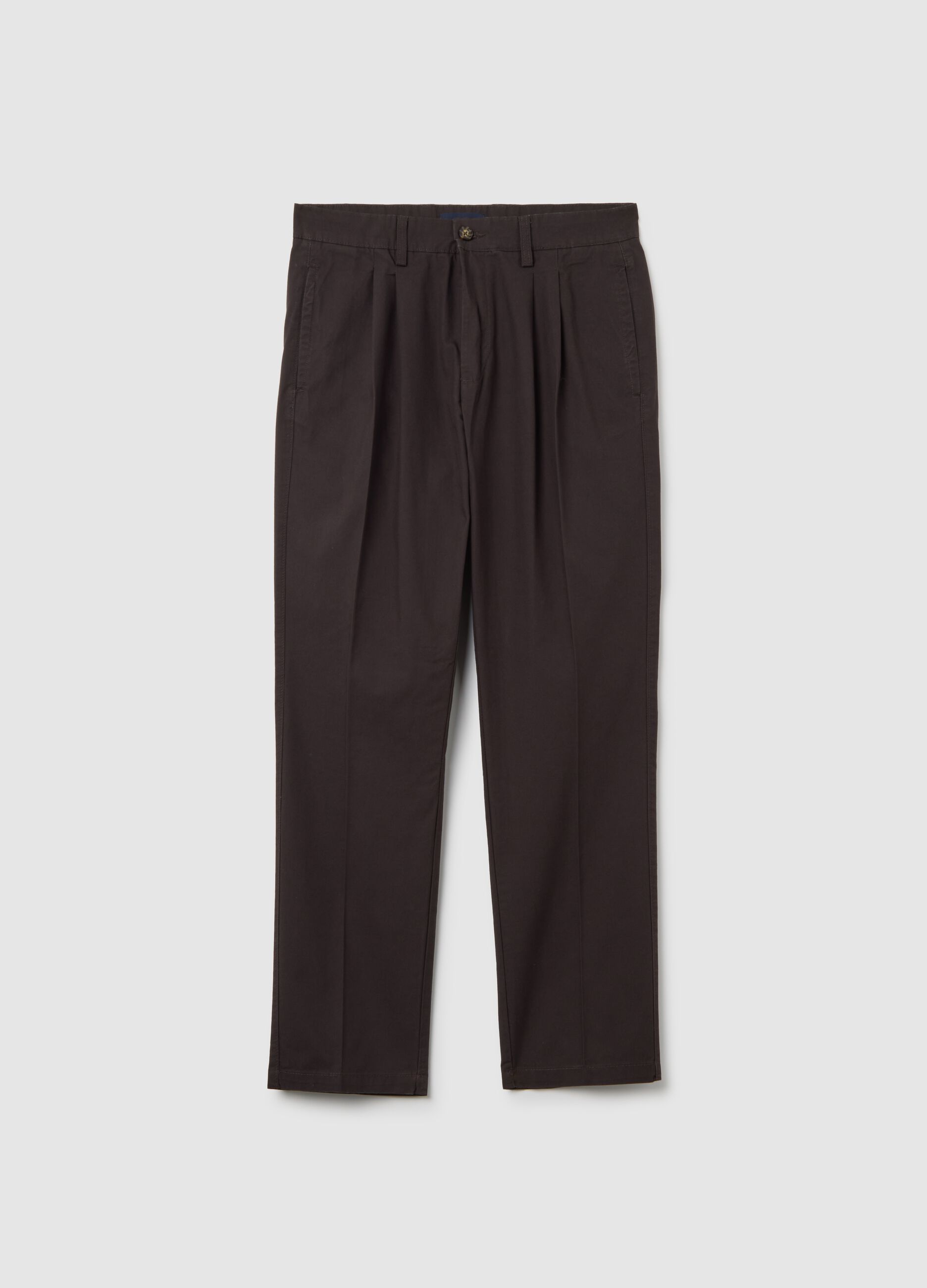 Brown regular fit pure cotton twill chino trousers