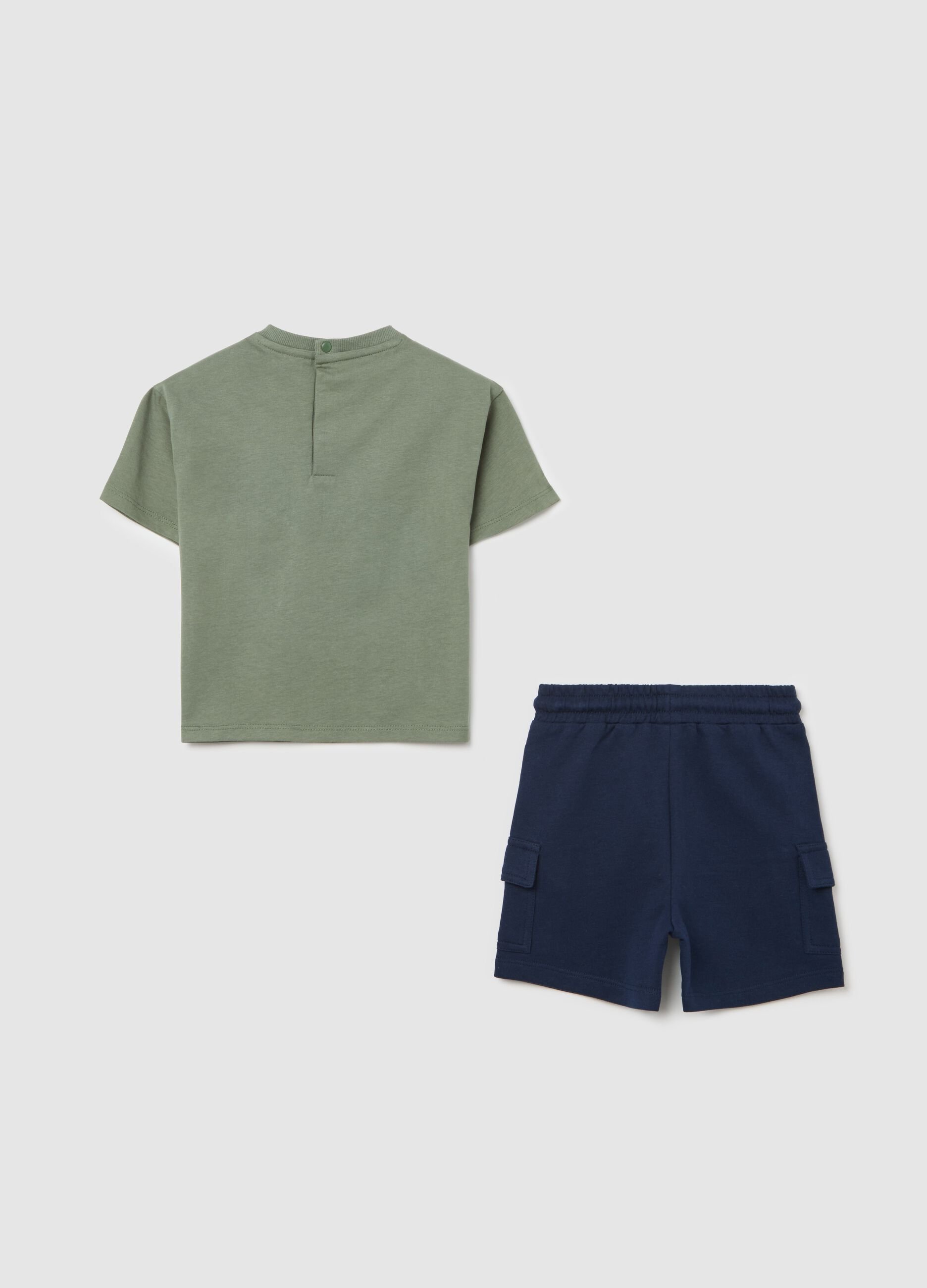 Jogging set blu e verde con ricamo Topolino 