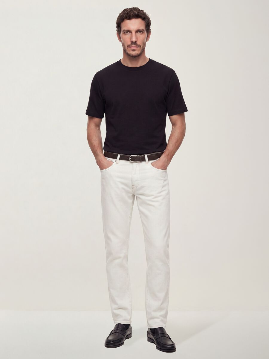 White slim-fit stretch cotton jeans_0