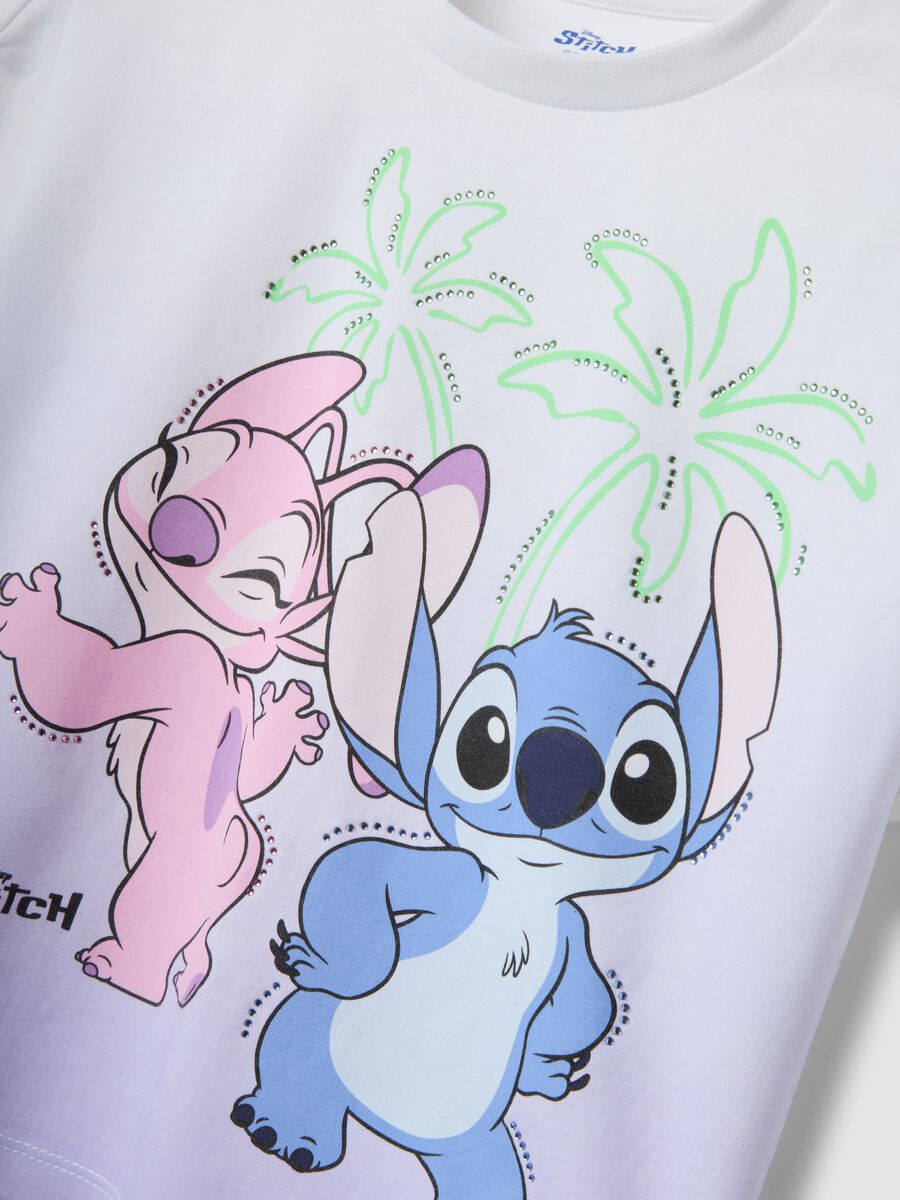 Girls' white stretch cotton t-shirt with Stitch print_2