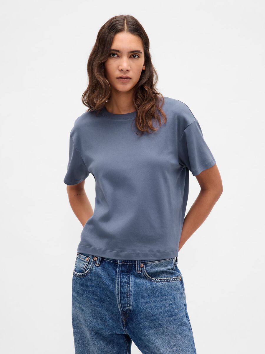 T-shirt blu in cotone_0