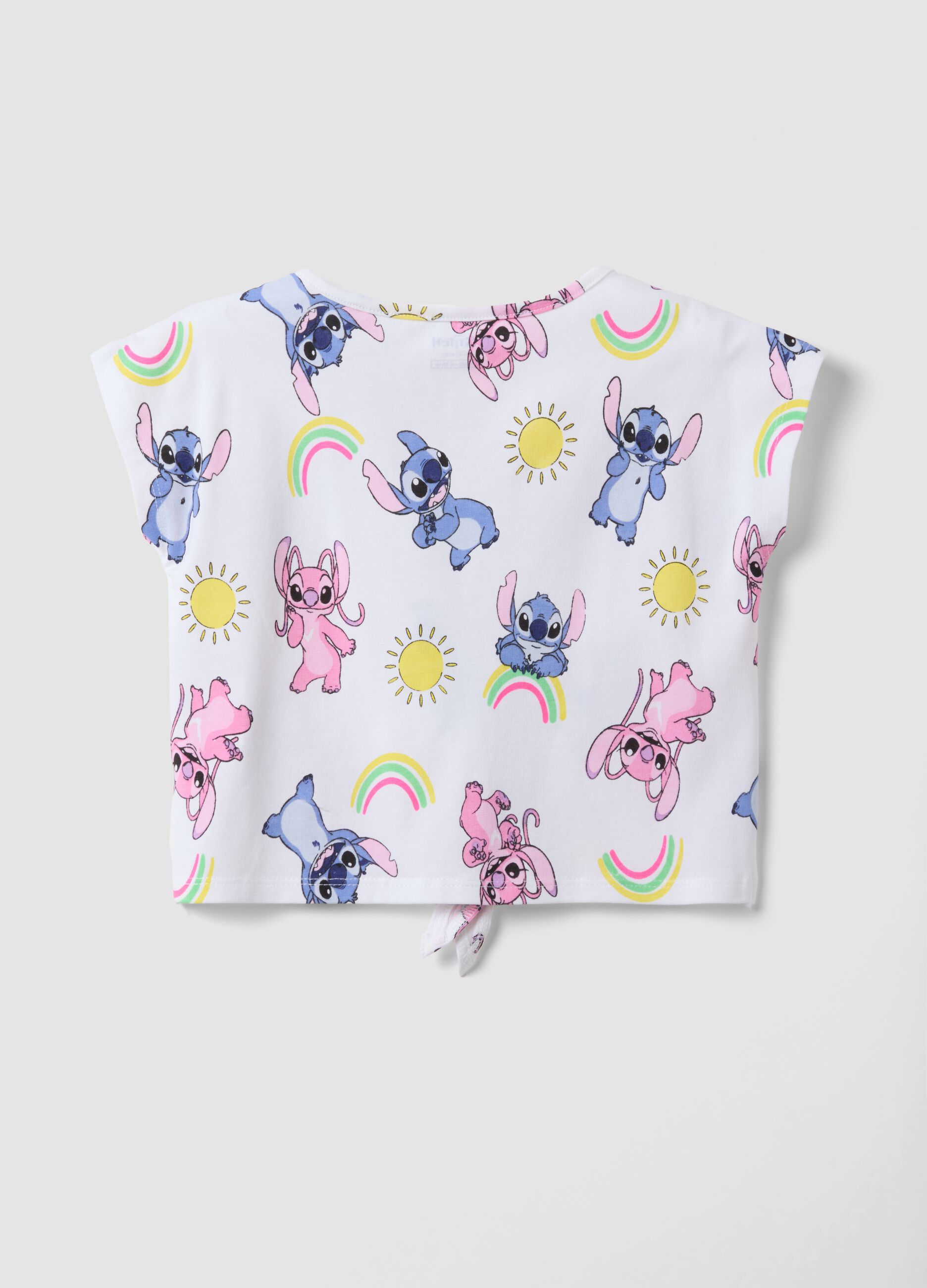 Girls&rsquo; white stretch cotton T-shirt with Stitch print