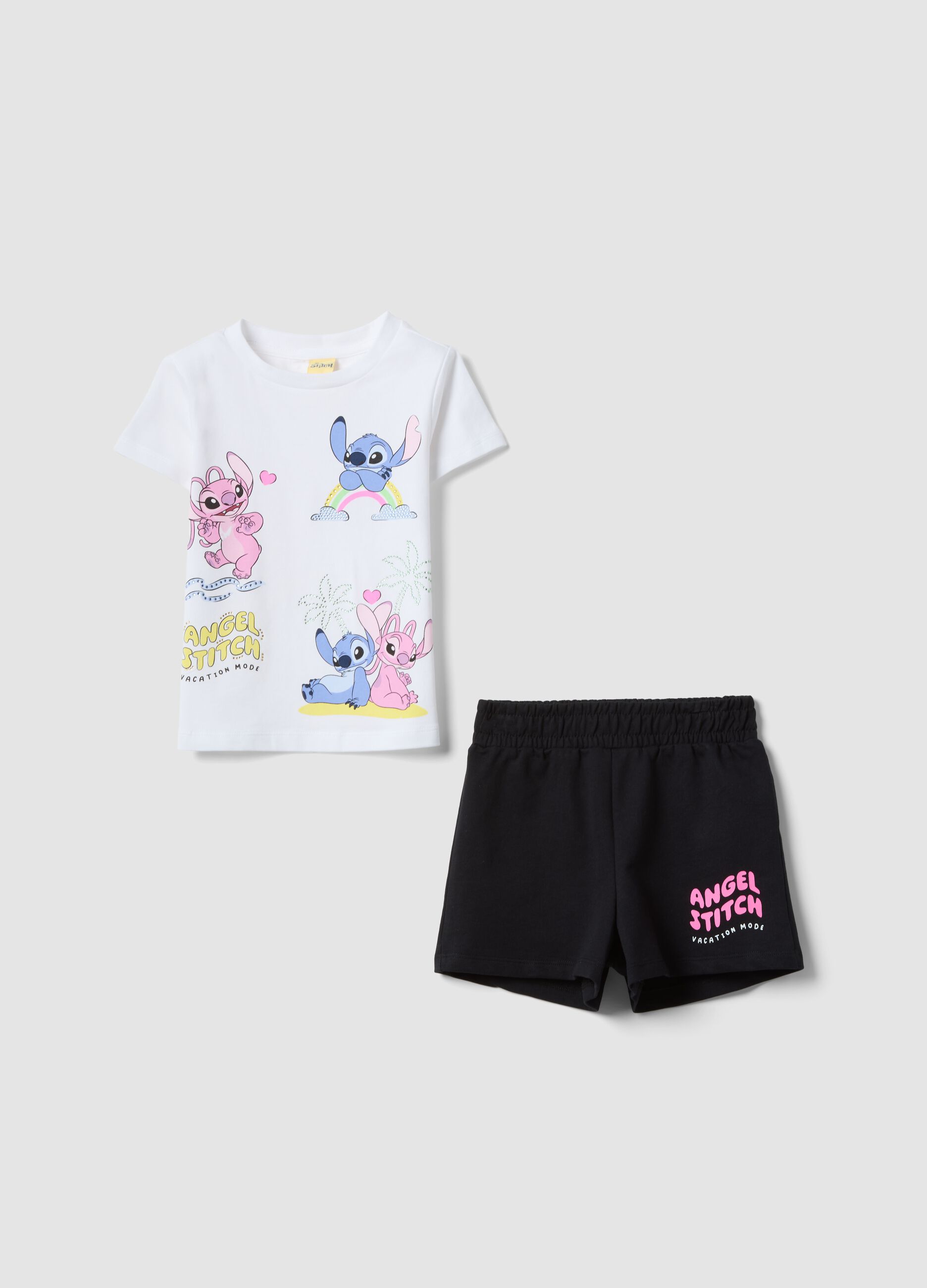 Girls&rsquo; stretchy cotton multicolour set with Stitch prints