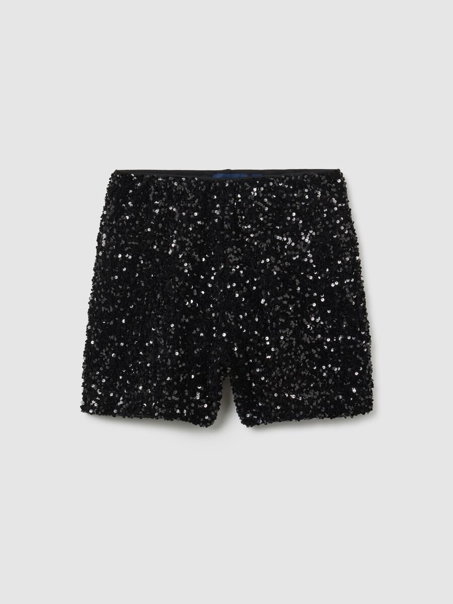 Black regular fit shorts with sequins_4