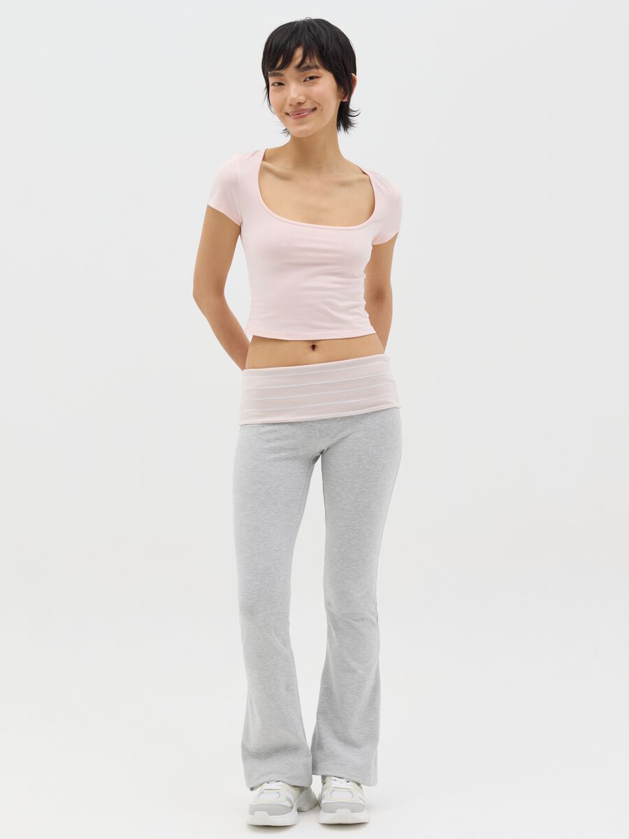 Grey flare-fit leggings with striped fold at the waist_0