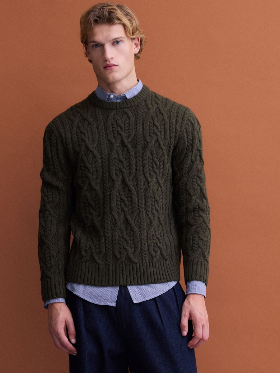 Maglia verde in misto lana jacquard regular fit_1