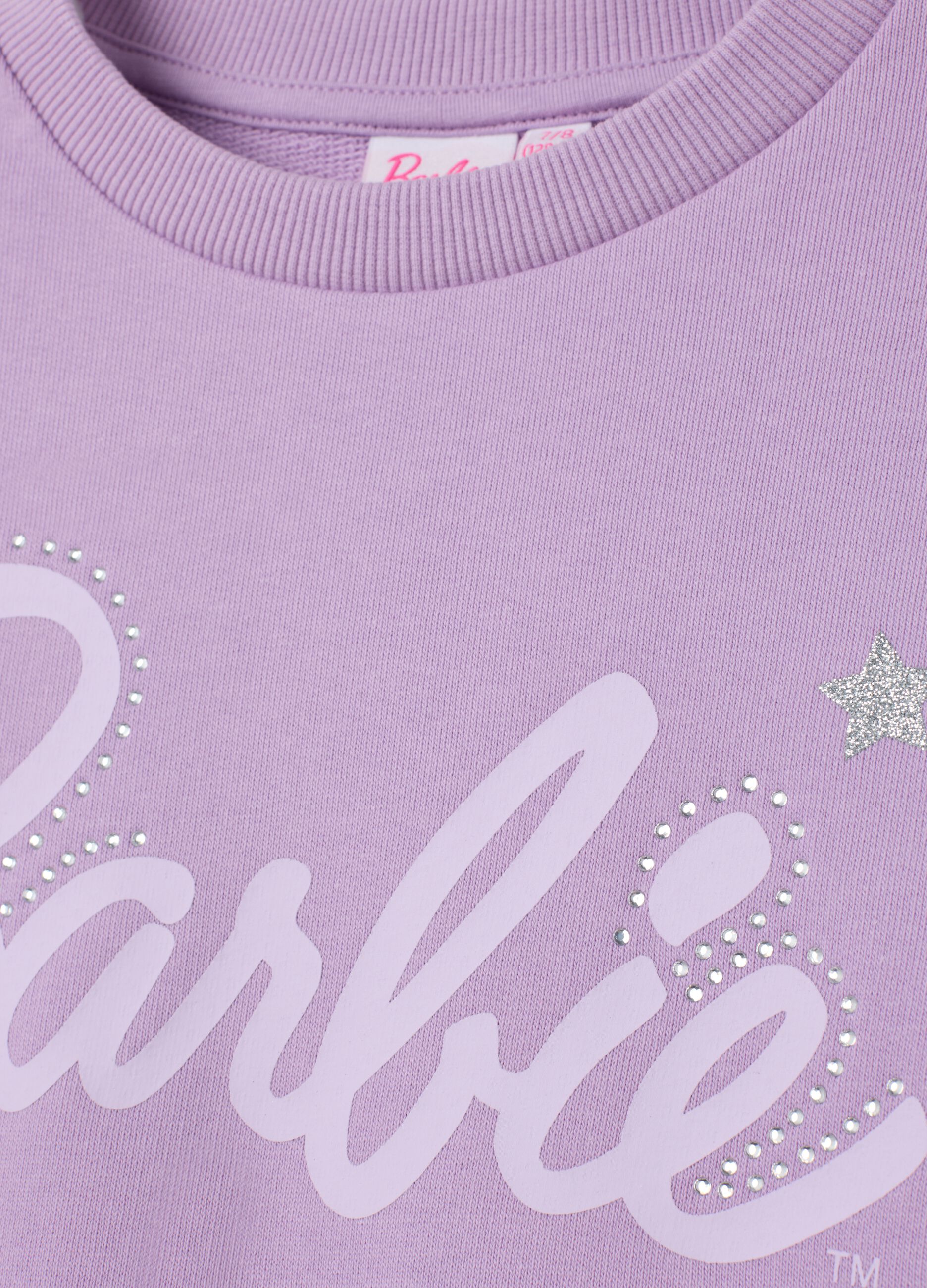 Purple cotton girl's sweatshirt with Barbie rhinestones