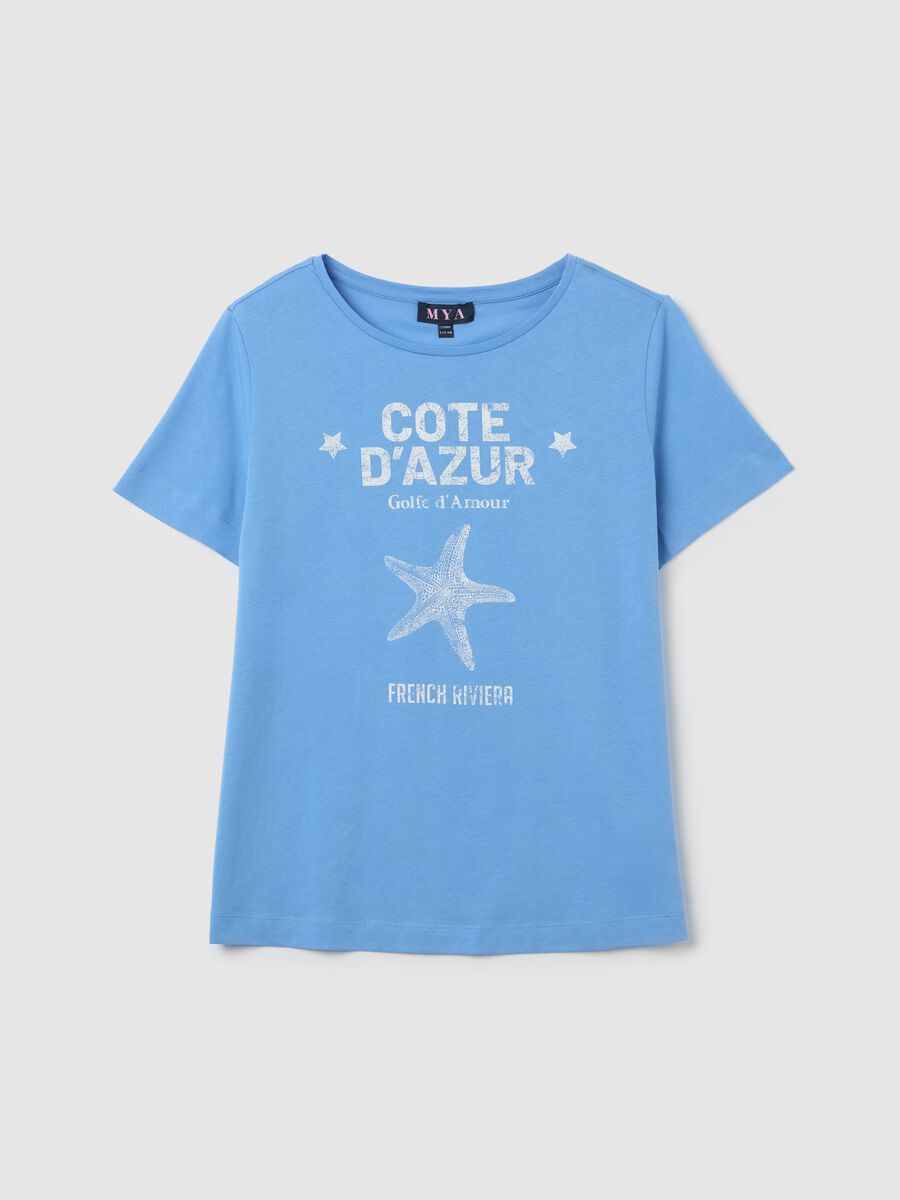 Light blue T-shirt featuring Cote d'Azur Mya print_4
