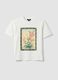 White pure cotton T-shirt with floral print_0