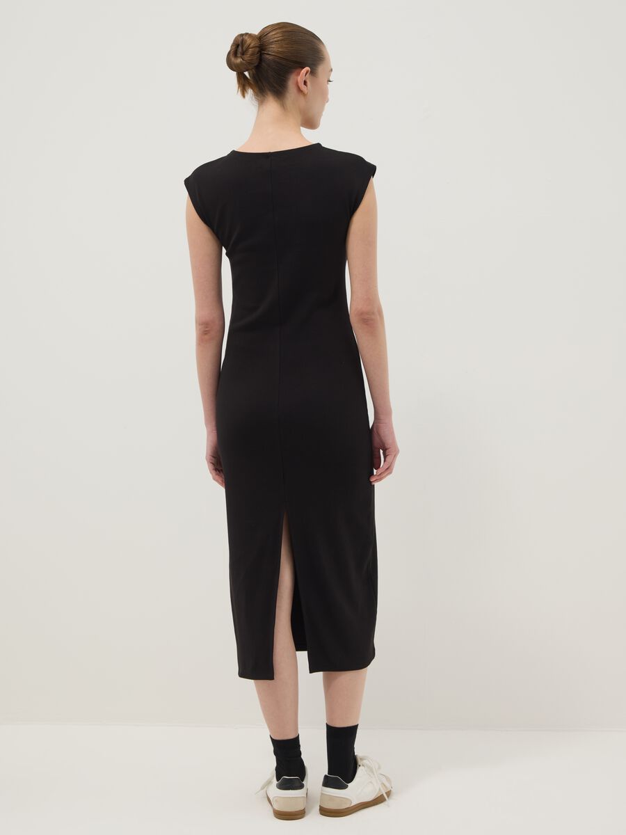 Black sleeveless fitted stretch cotton dress_3