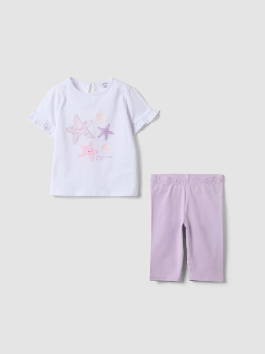 White and pink pure cotton set with T-shirt and leggings_0