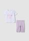 White and pink pure cotton set with T-shirt and leggings_0