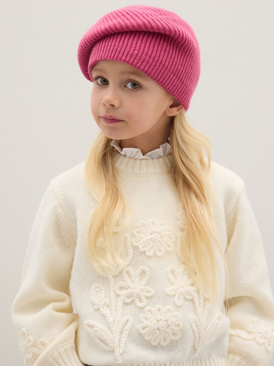 Maglione da ragazza beige regular fit con ricamo floreale_2