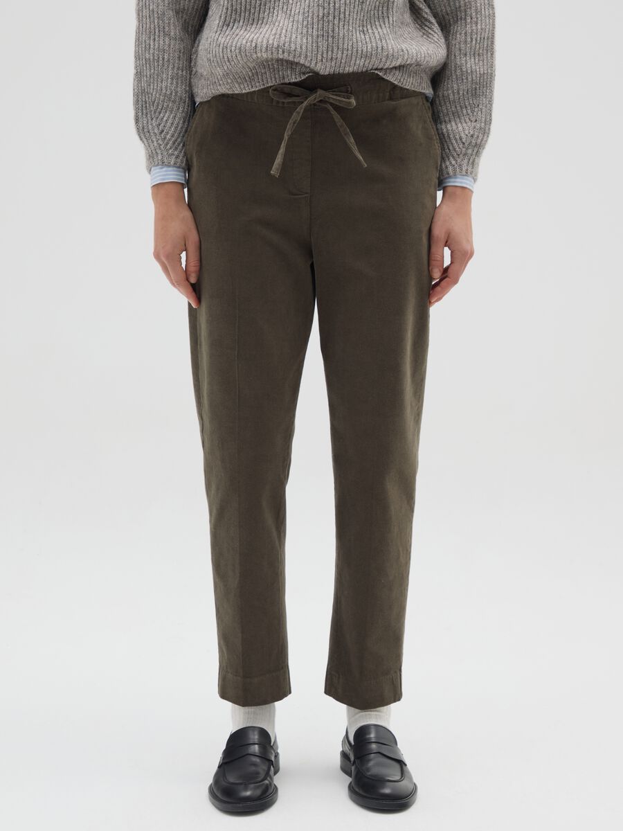 Pantaloni in cotone elasticizzato verdi regular fit_1