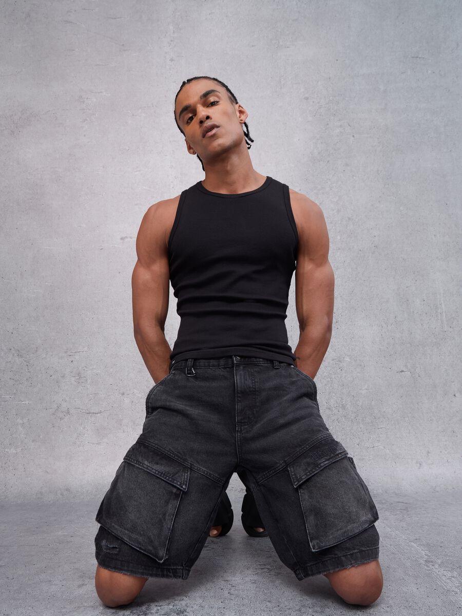 Denim Cargo Shorts Black_2