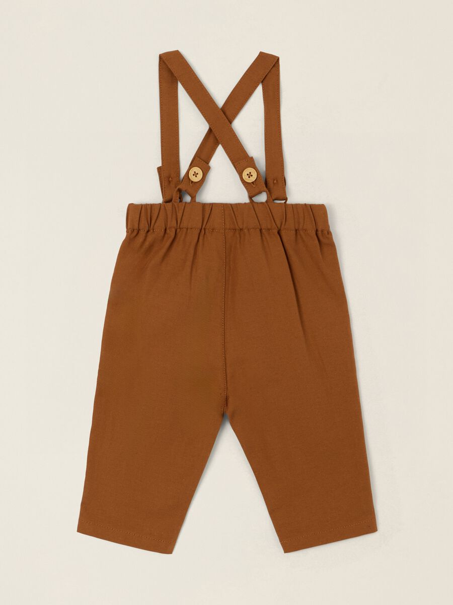Brown cotton-linen blend trousers with suspenders_2