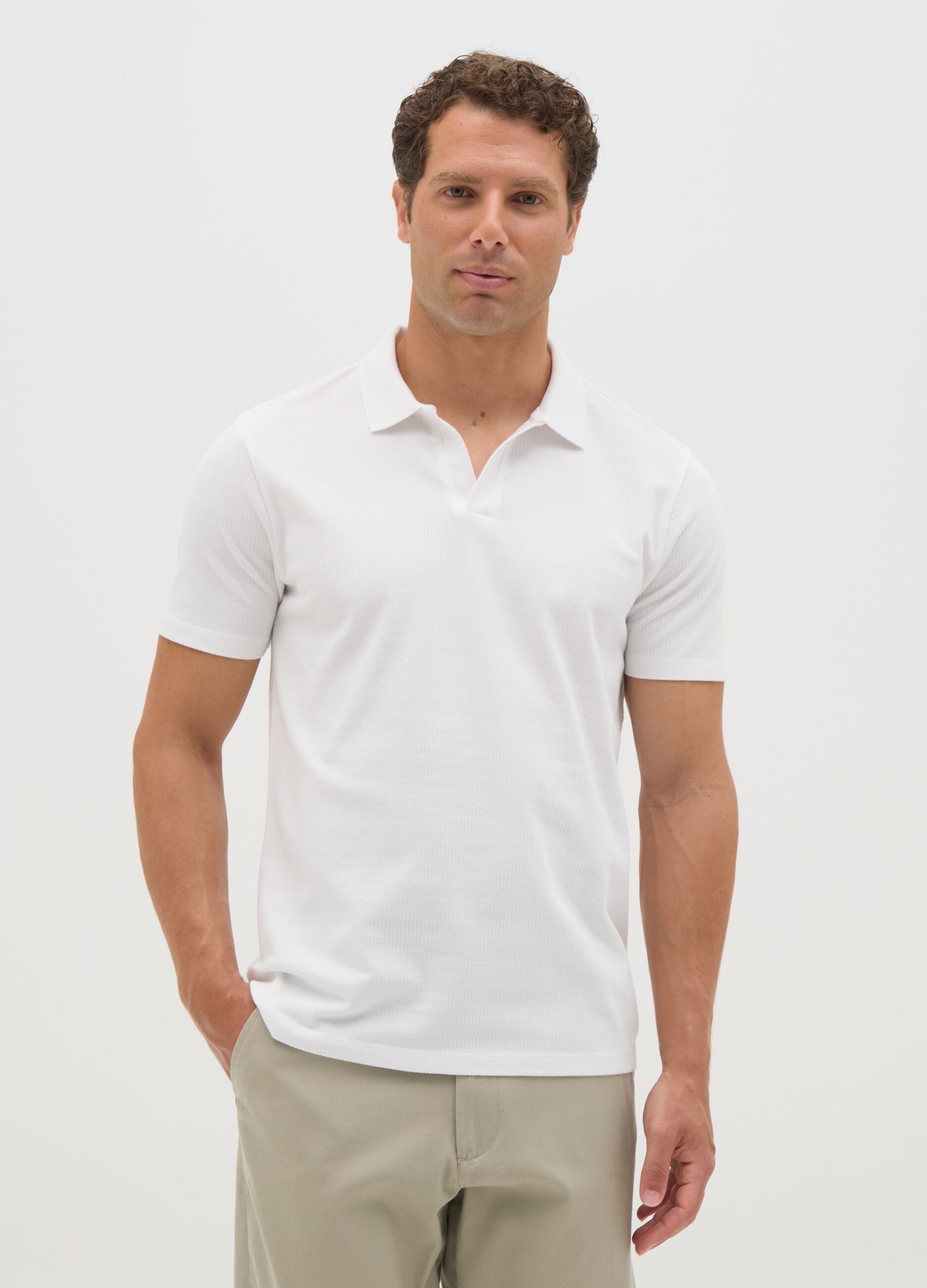 Men's white pure cotton polo regular fit