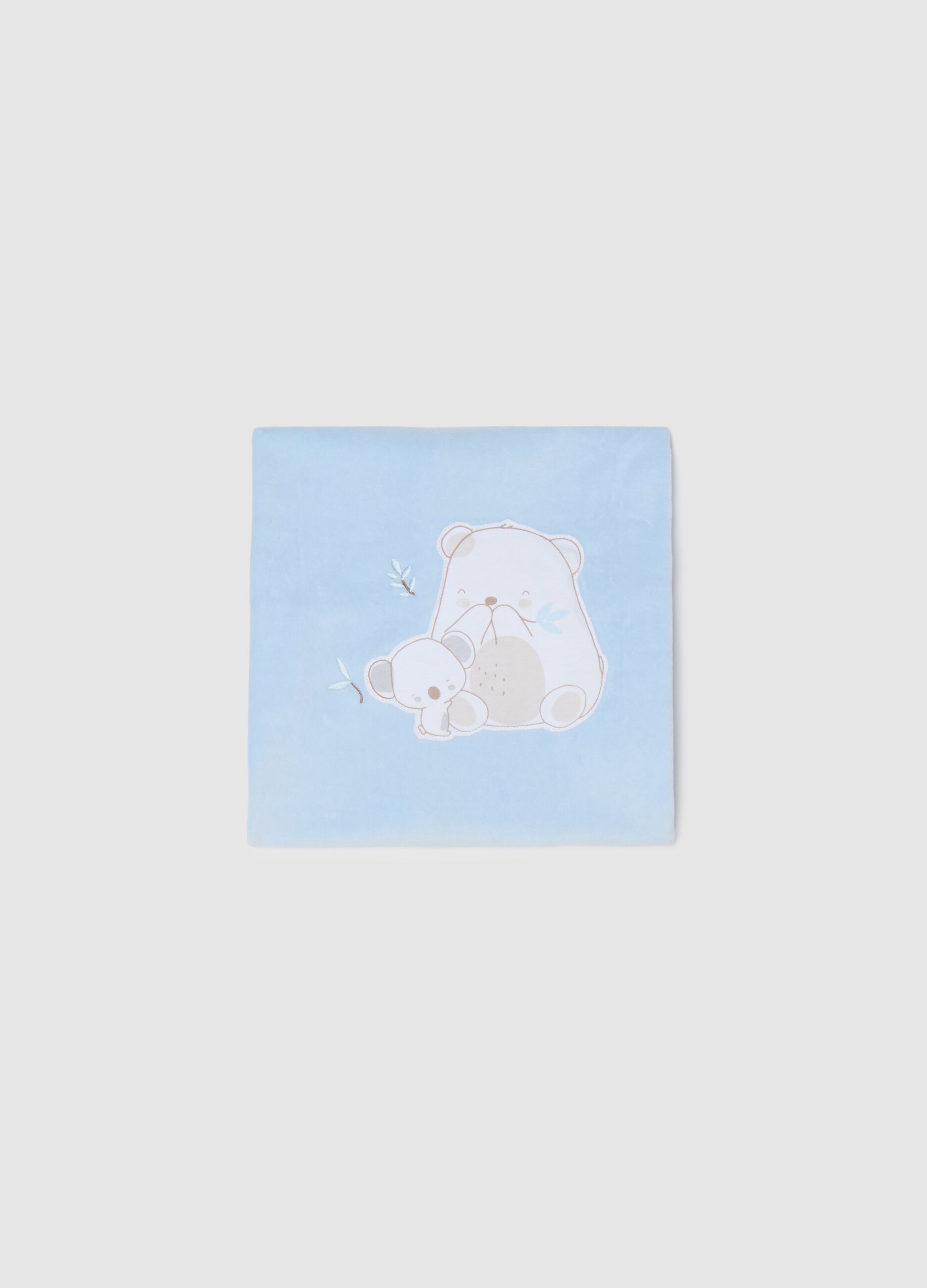 Blue cotton baby blanket with teddy bears