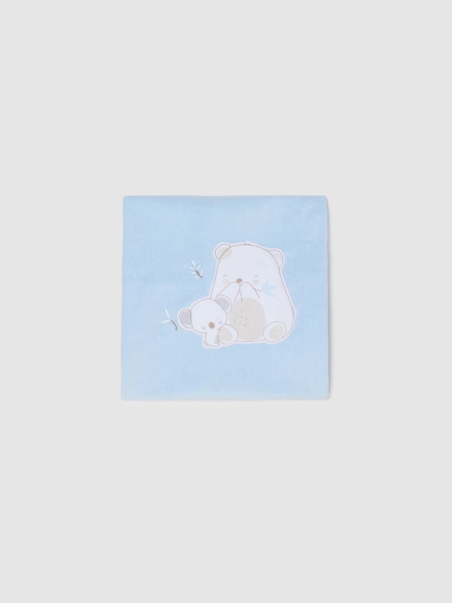 Blue cotton baby blanket with teddy bears_0
