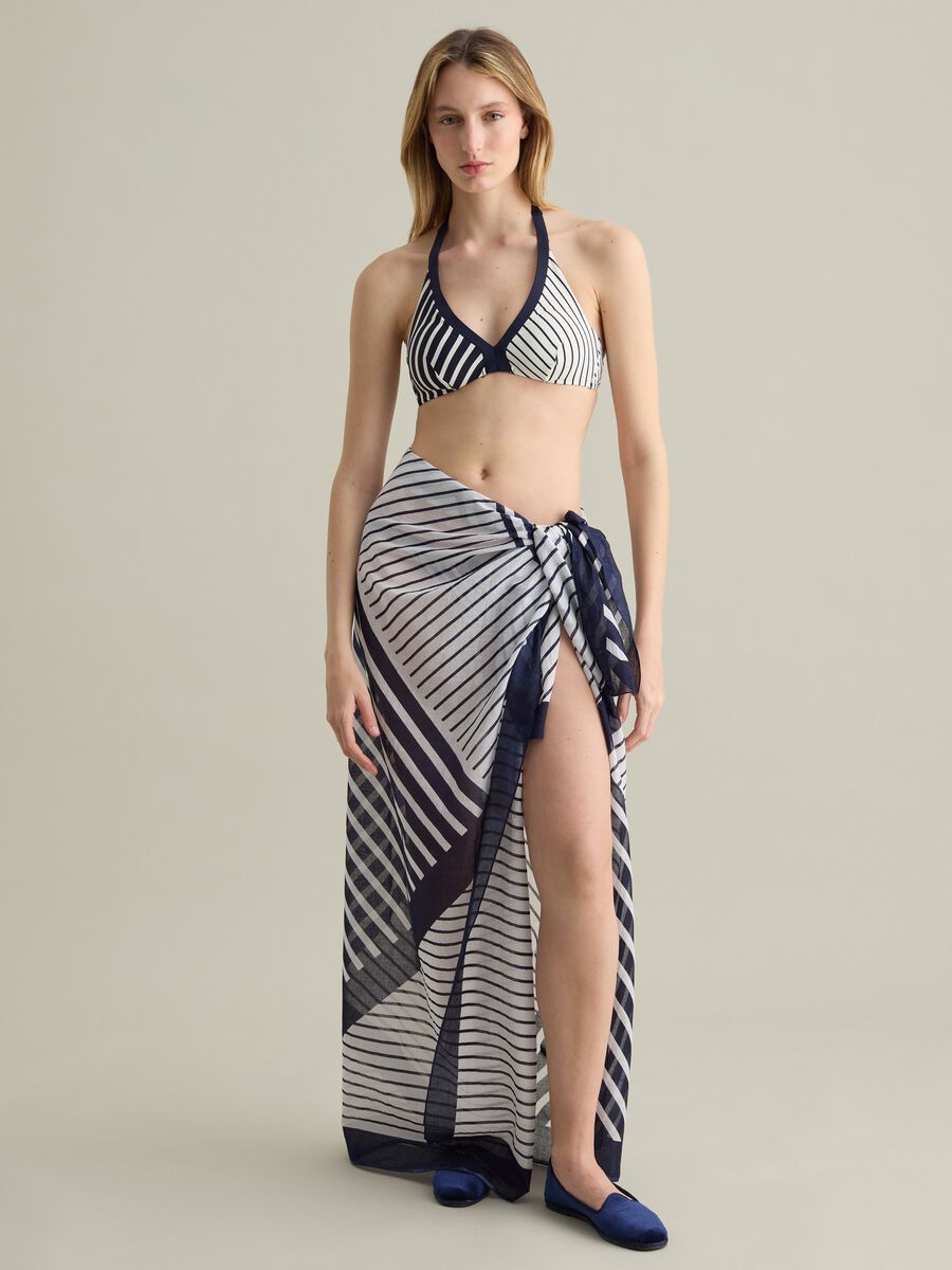 Women’s bikini top in multicoloured striped stretch fabric_0