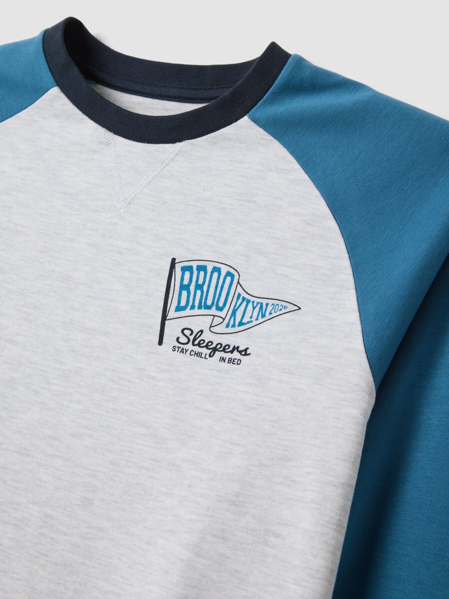 Blue and white crew-neck pyjamas in organic cotton and viscose blend_2