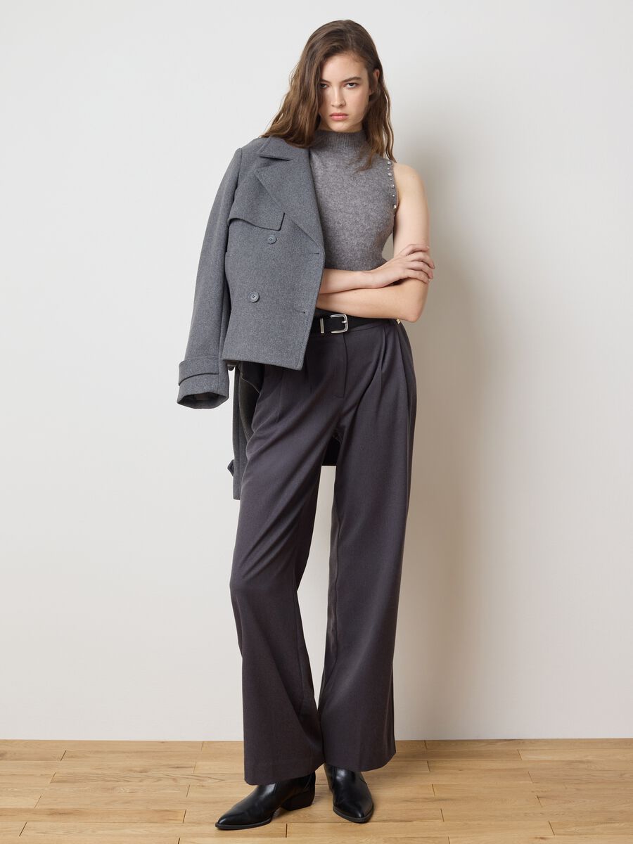 Grey regular fit sleeveless turtleneck top_1