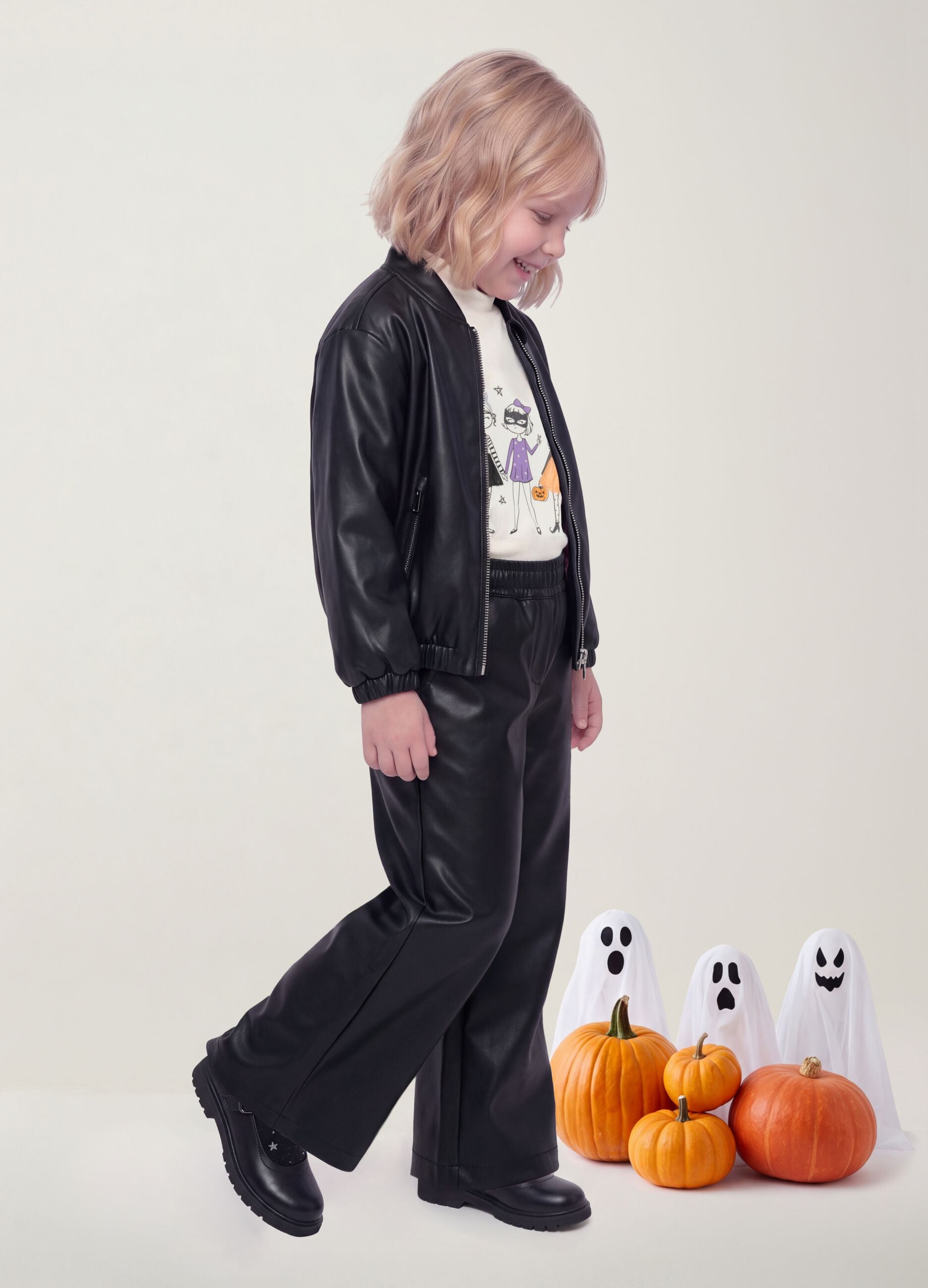 Pantaloni neri wide leg con vita elasticizzata per bambina