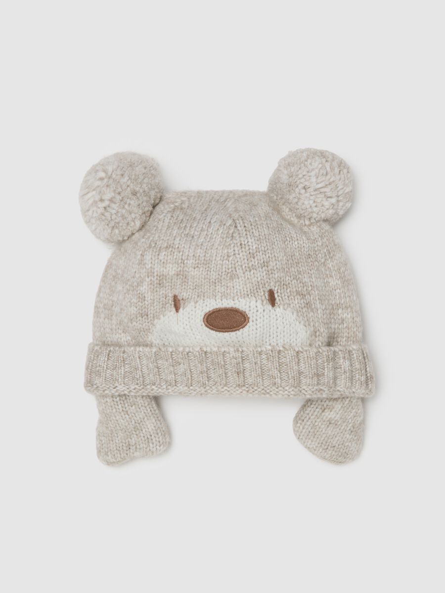 Cappello da neonata beige con pon pon_0