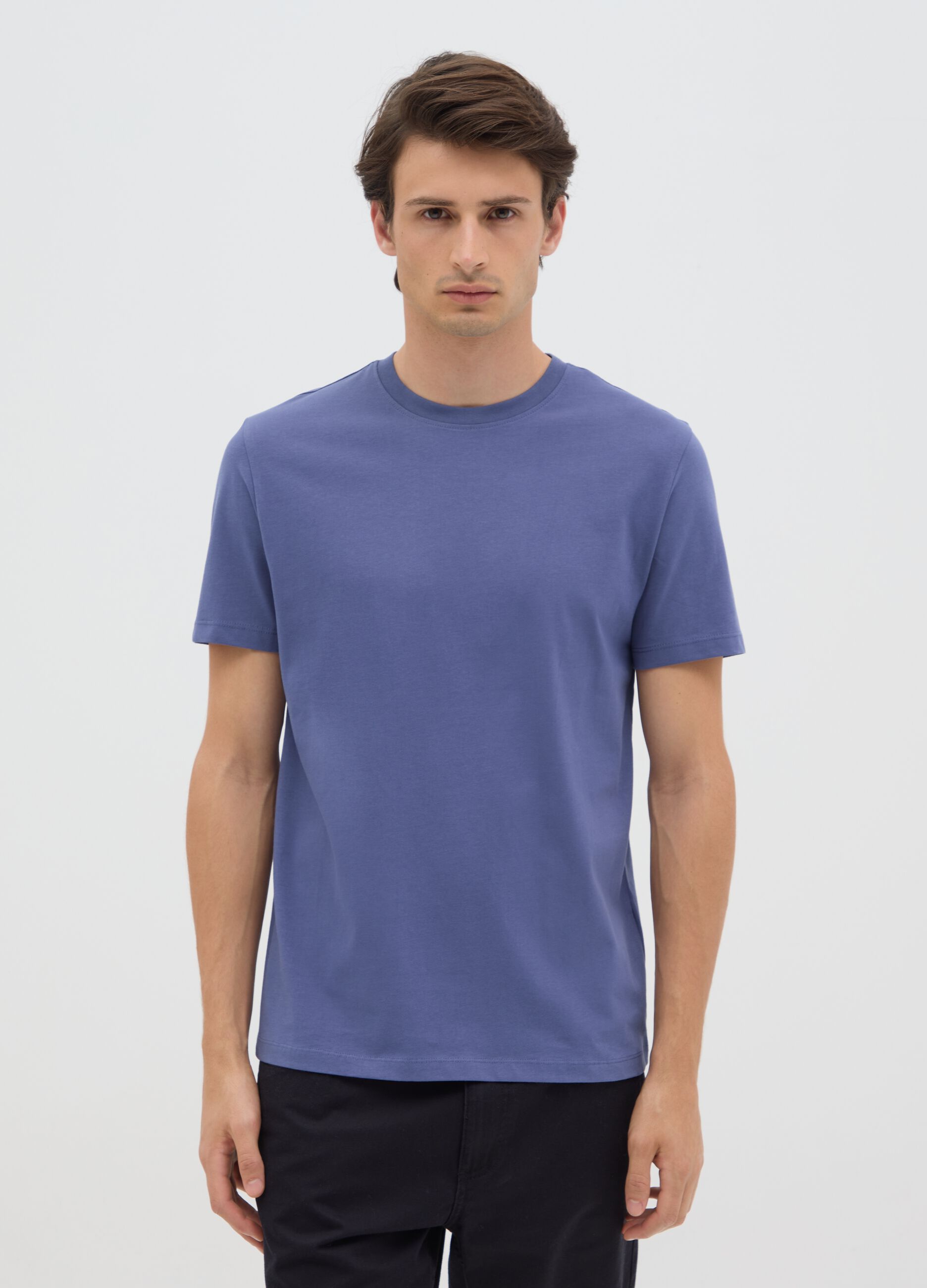 Men's blue pure cotton regular fit T-shirt