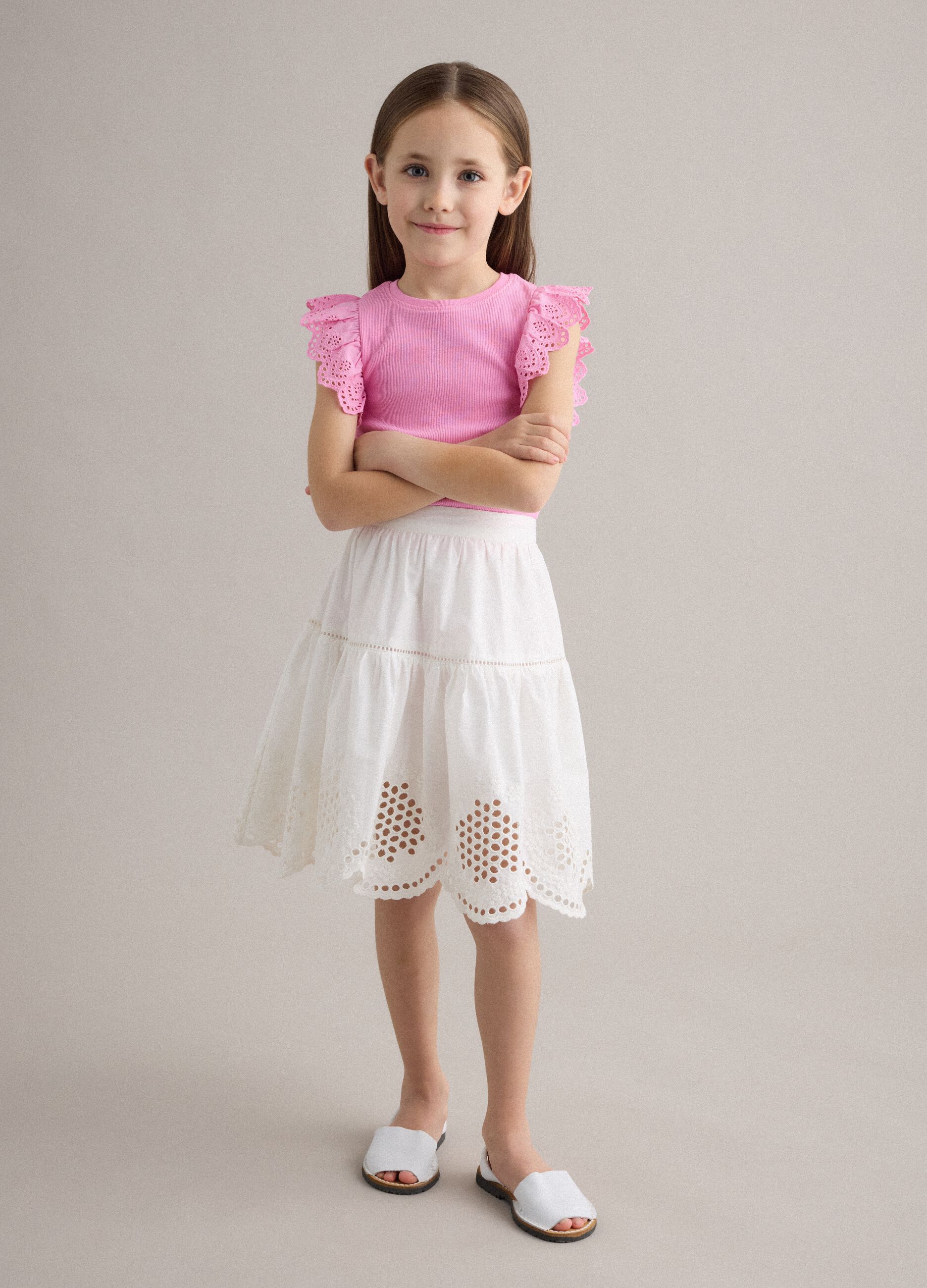 White pure cotton broderie anglaise skirt