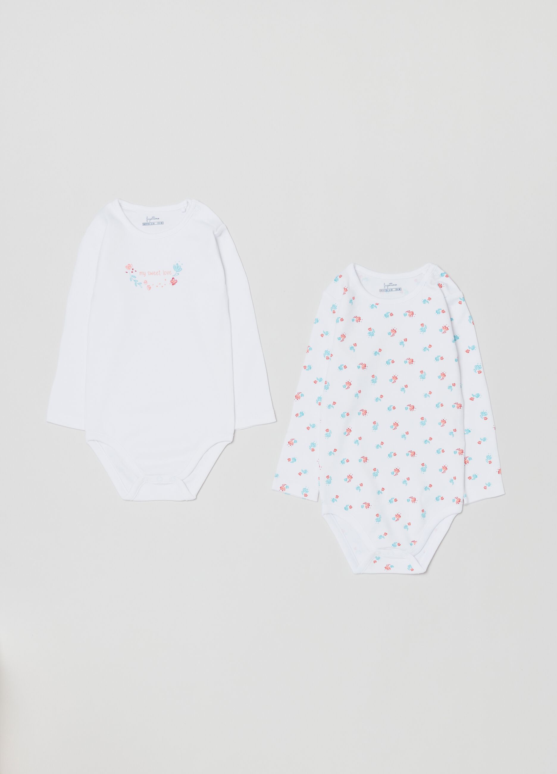 Bipack body in cotone a maniche lunghe